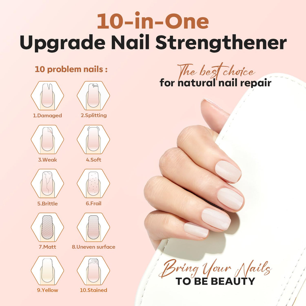 nail hardener and growth complex tested on 100,000+ samples for repairing cracks, discoloration, and rough texture