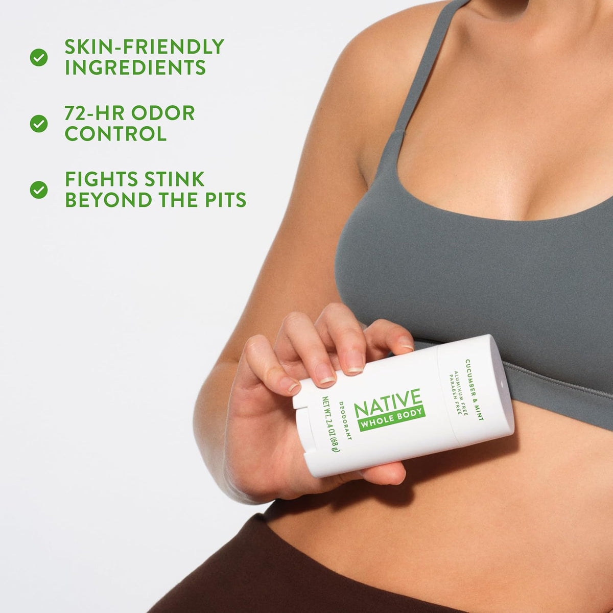Native Aluminum Free Deodorant for Self Care Routines, Vegan Cucumber & Mint Long Lasting Body Stick