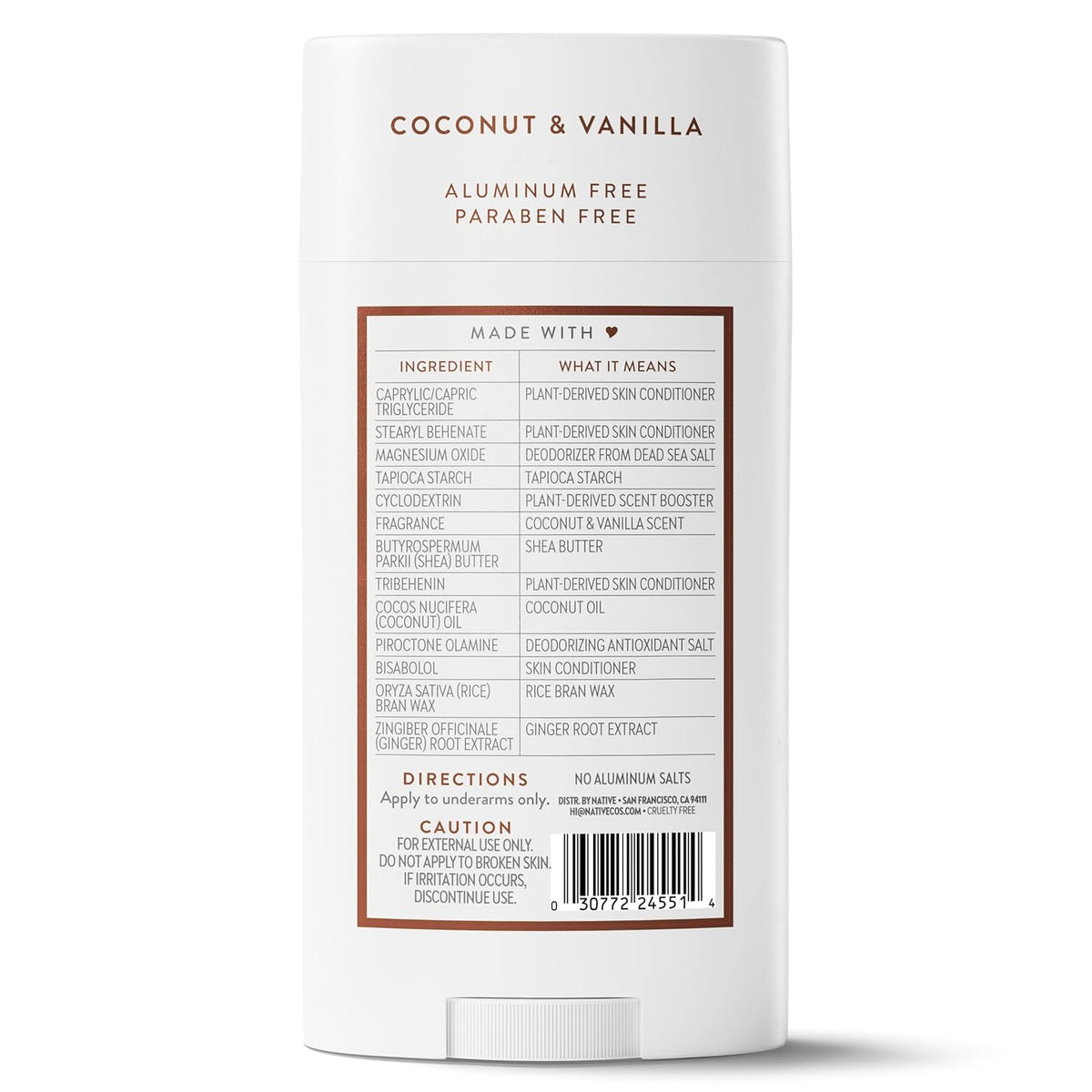Native Aluminum Free Deodorant, High-End Cruelty-Free Scent for the Curated Bathroom Aesthetic, Coconut & Vanilla 3.1 oz