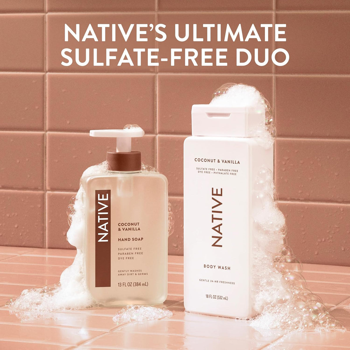 Native Coconut & Vanilla Body Wash Pump Bottle – Dermatologist-Tested for Kids' Bathroom and Family Use