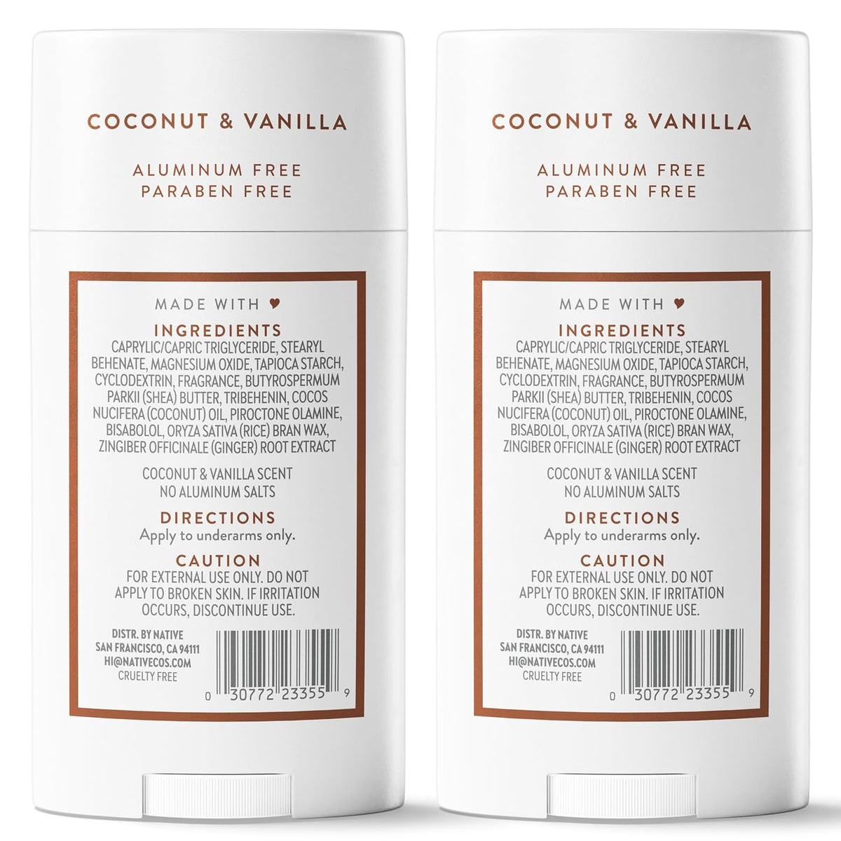 Native Coconut & Vanilla Twin Pack Deodorant – Clean Label Stick for Spa-Style Daily Freshness and Mindful Living