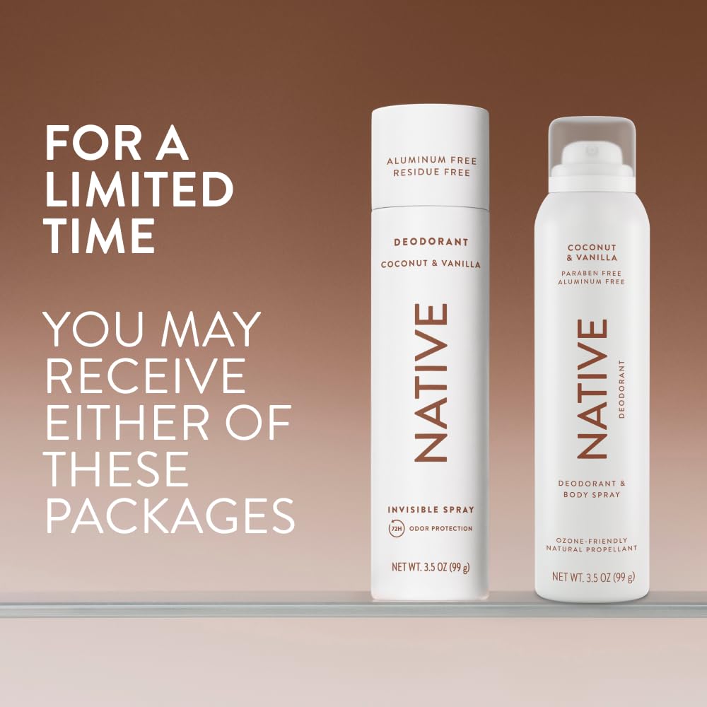 Native Deodorant & Body Spray Coconut & Vanilla, Aluminum Free Paraben Free 72-Hour Odor Protection for Evening Self-Care and Personal Wellness