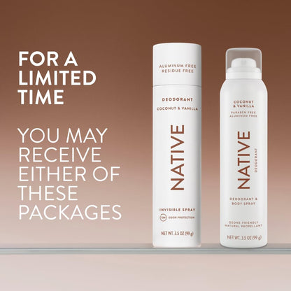 Native Deodorant & Body Spray Coconut & Vanilla, Aluminum Free Paraben Free 72-Hour Odor Protection for Evening Self-Care and Personal Wellness