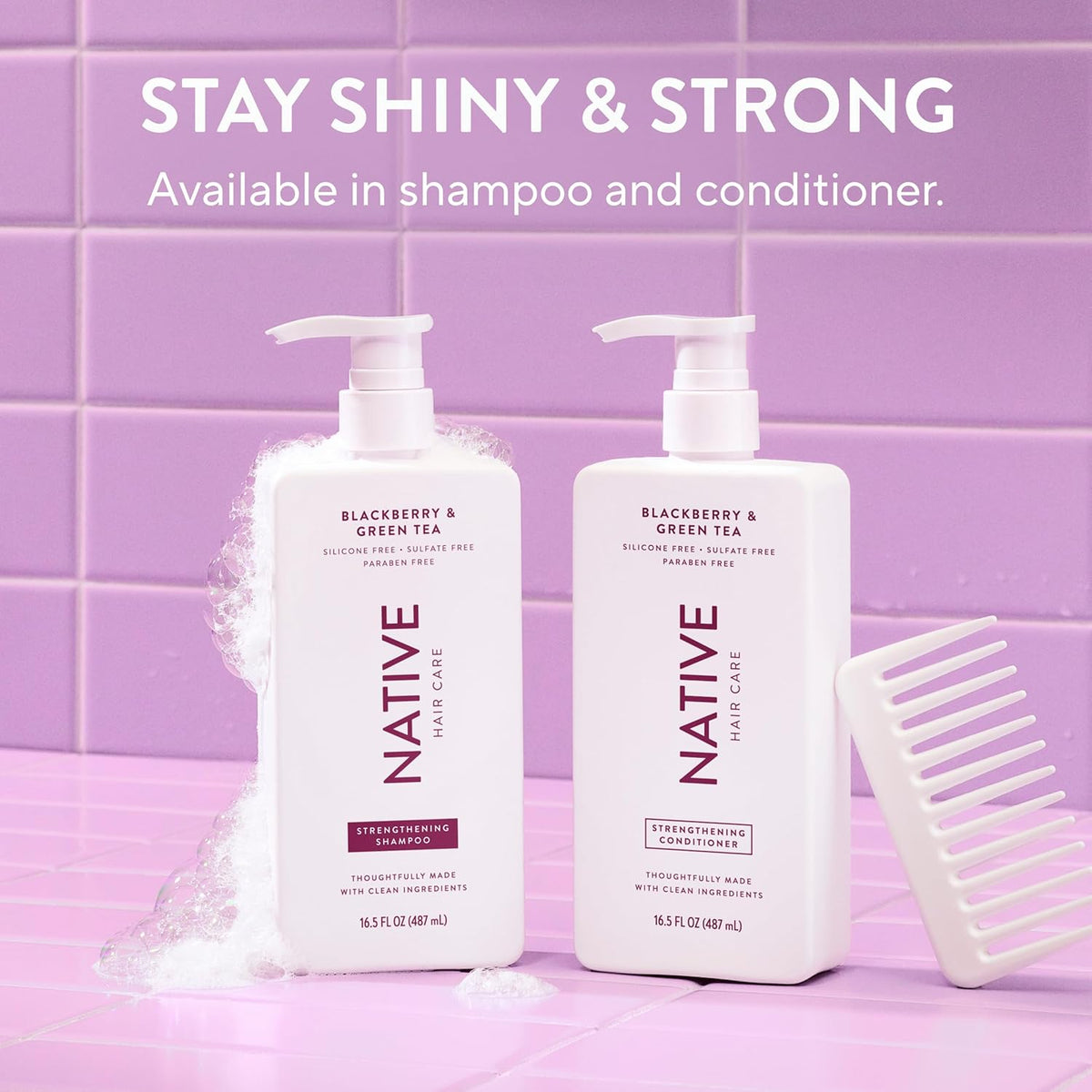 Native Strengthening Shampoo Blackberry & Green Tea 16.5 fl Oz – Sulfate-Free Cleanse to Reset Hair and Senses After the Gym