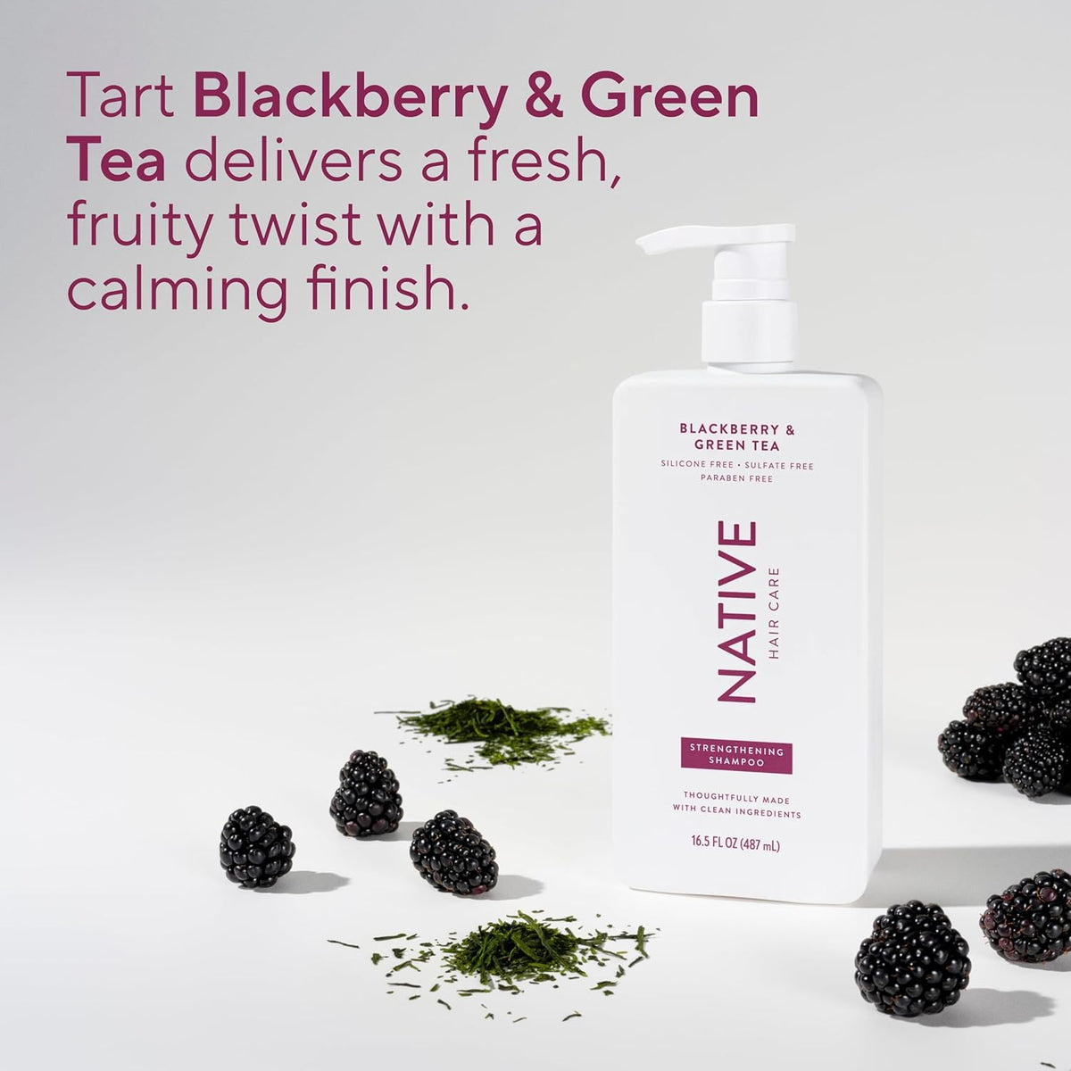 Native Strengthening Shampoo Blackberry & Green Tea 16.5 fl Oz – Sulfate-Free Cleanse to Reset Hair and Senses After the Gym