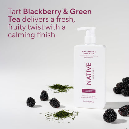 Native Strengthening Shampoo Blackberry & Green Tea 16.5 fl Oz – Sulfate-Free Cleanse to Reset Hair and Senses After the Gym