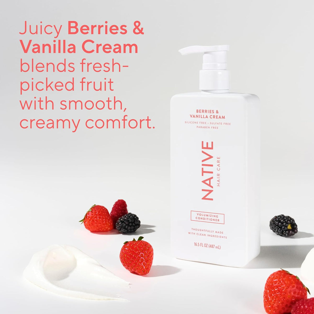 Native Volumizing Conditioner Berries & Vanilla Cream – Calming Bath Time Essential for Limp, Lifeless Hair