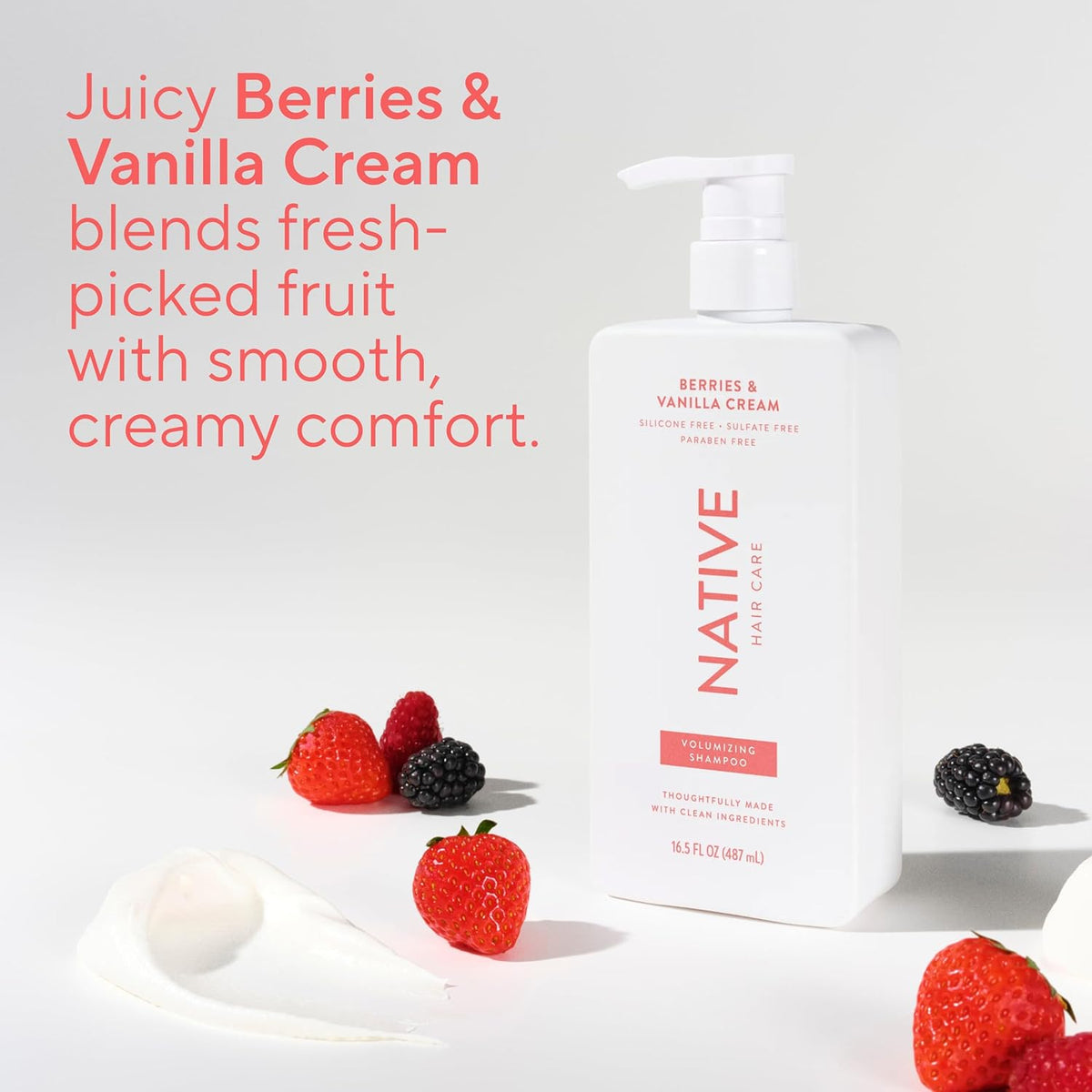 Native Volumizing Shampoo Berries & Vanilla Cream 16.5 fl Oz – Gentle Sulfate-Free Wash for Sensitive Scalp Self-Care Rituals