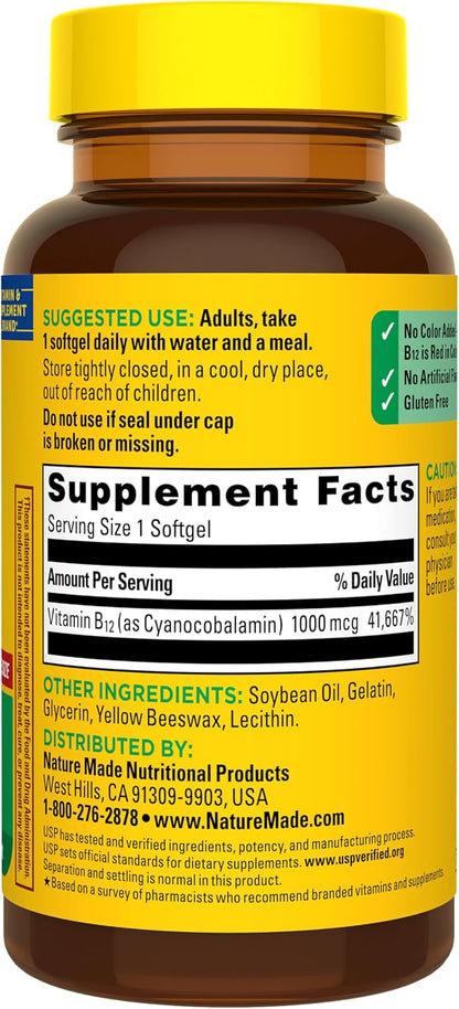 Nature Made Vitamin B12 1000 mcg – Daily Energy Support for Morning Wellness Routines, 150 Softgels, 150 Day Supply