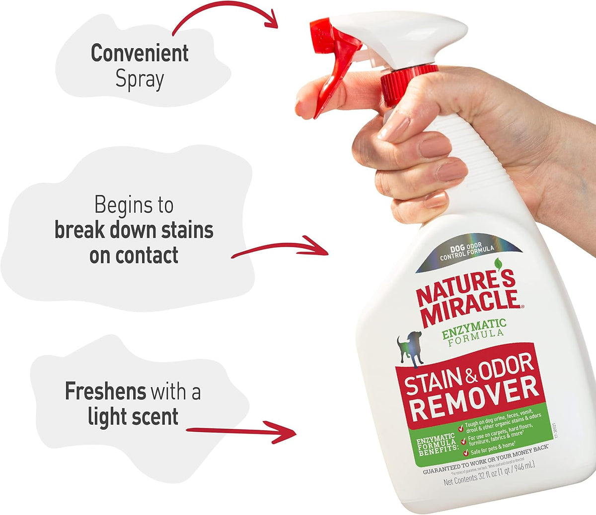 Nature’s Miracle Stain and Odor Remover Dog, 32 Ounces – Car Interior and Cargo Area Stain Remover
