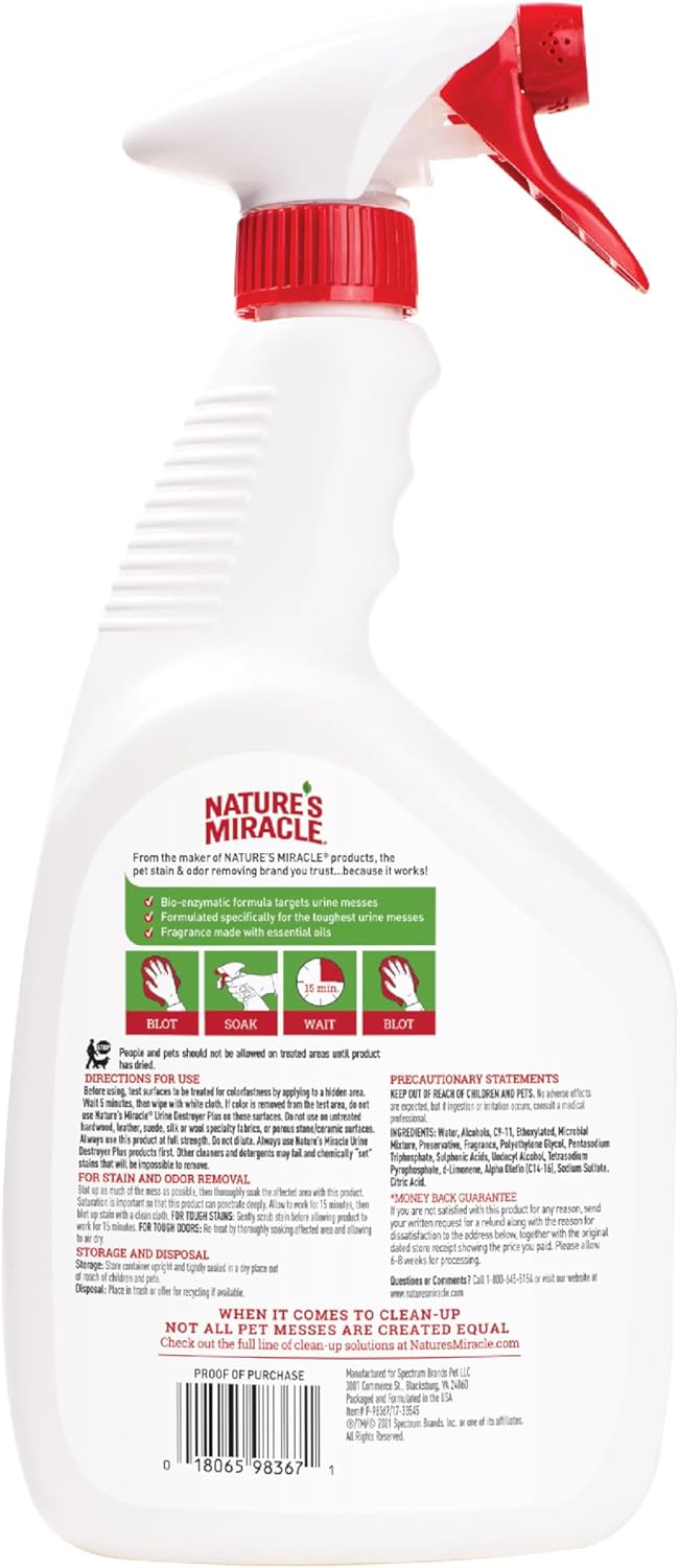 Nature's Miracle Urine Destroyer Plus for Cats – Calming Home Care for Pet Bedding and Favorite Resting Spots