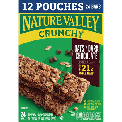 Nature Valley Crunchy Granola Bars, Oats 'n Dark Chocolate – 21g Whole Grain Snack for Balanced Nutrition Routines