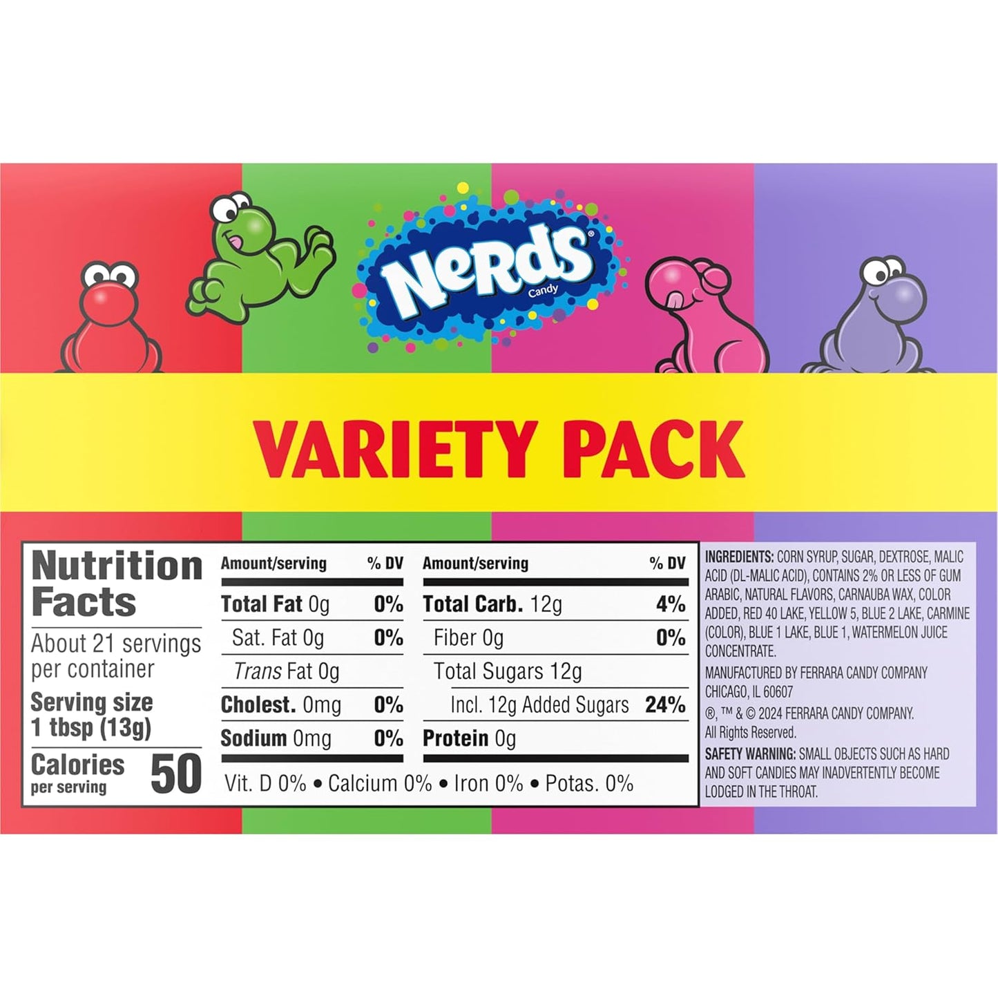 NERDS Crunchy Candy Pack – Travel-Friendly Snack for Hiking and Day Trips, Dual Flavor Grape Strawberry Watermelon Cherry, 6 Boxes