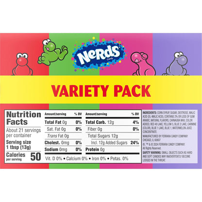 NERDS Crunchy Candy Pack – Travel-Friendly Snack for Hiking and Day Trips, Dual Flavor Grape Strawberry Watermelon Cherry, 6 Boxes
