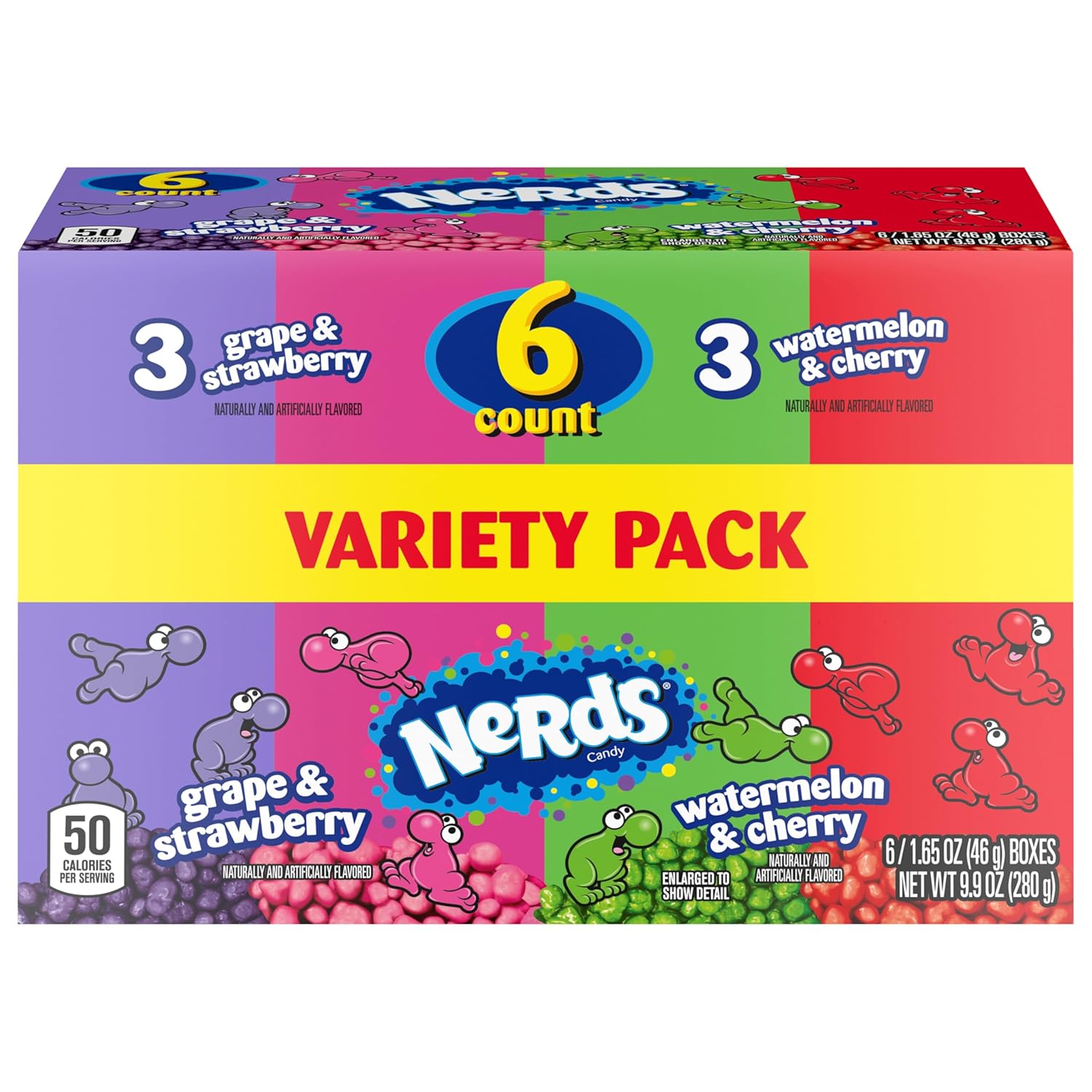 NERDS Crunchy Candy Pack – Travel-Friendly Snack for Hiking and Day Trips, Dual Flavor Grape Strawberry Watermelon Cherry, 6 Boxes