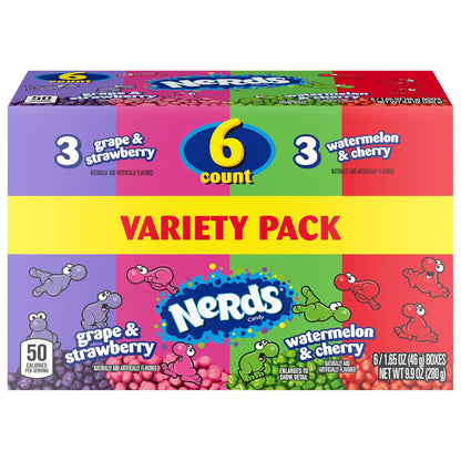NERDS Crunchy Candy Pack – Travel-Friendly Snack for Hiking and Day Trips, Dual Flavor Grape Strawberry Watermelon Cherry, 6 Boxes