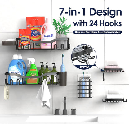 NESOMI 7-Pack Shower Caddy Adhesive – Rose Gold Bathroom Wall Organizer Coordinating with Warm Neutral Decor