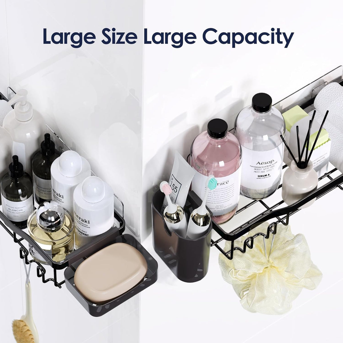 NESOMI 7-Pack Shower Caddy Adhesive – Rose Gold Bathroom Wall Organizer Coordinating with Warm Neutral Decor