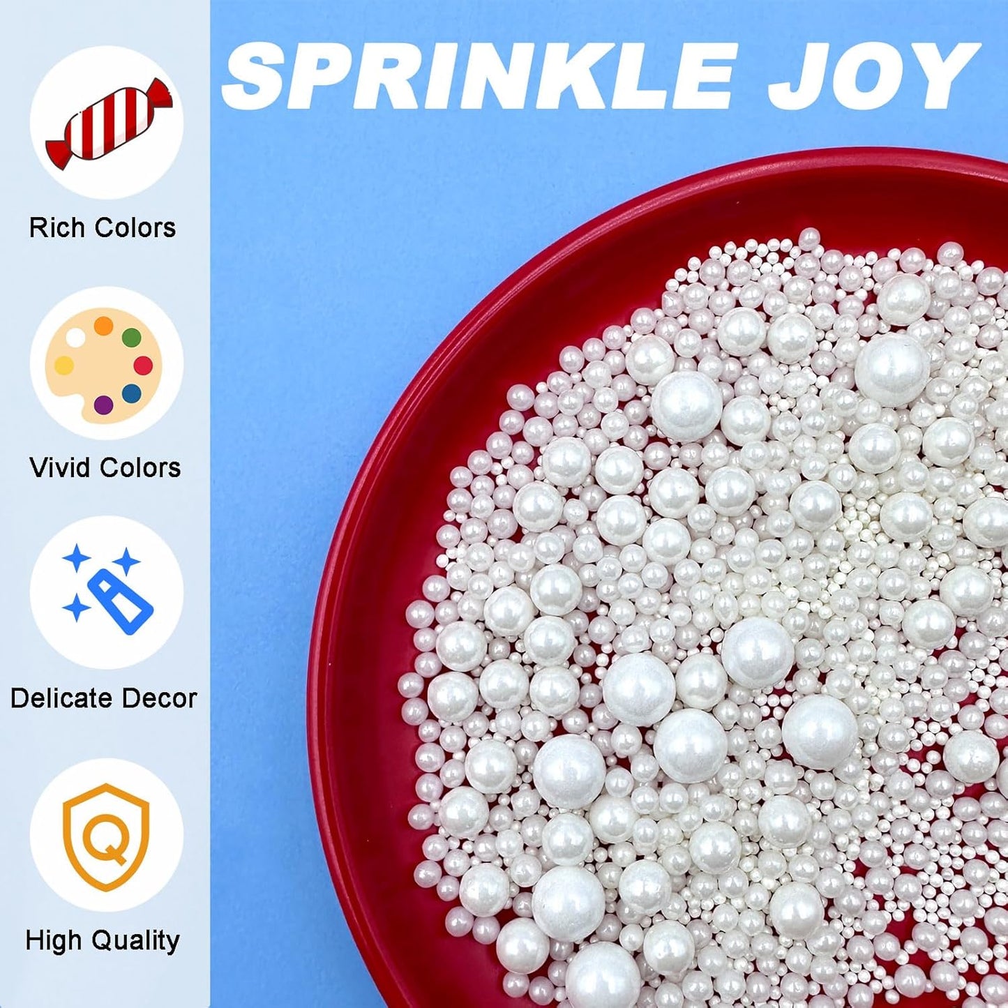 Neutral White Pearl Sprinkles 4 Sizes for Simple Cake Cupcake Cookie Decorating Intentional Home Baking