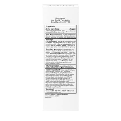 Neutrogena Age Shield Sunscreen SPF 70 – Hydrating Facial Moisturizer for Bedroom Self-Care and Daily Wellness Routine