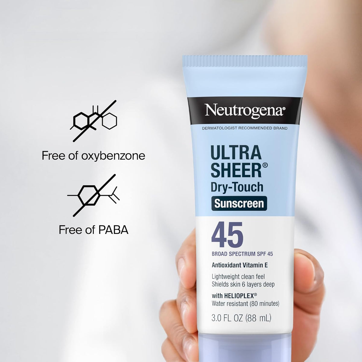 Neutrogena Broad Spectrum SPF 45 Travel Sunscreen with 80-Minute Water Resistance for Active Safety