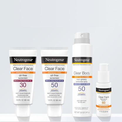 Neutrogena Clear Face Oil-Free Facial Sunscreen Lotion – Fragrance-Free SPF for Mindful Bath Counter Care