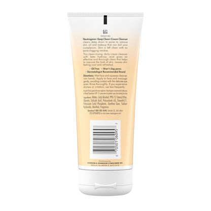 Neutrogena Deep Clean Daily Facial Cream Cleanser with Beta Hydroxy Acid for Wind-Down Evening Routine, Soothing Aloe Scent Deep Pore Wash, 7 fl. oz