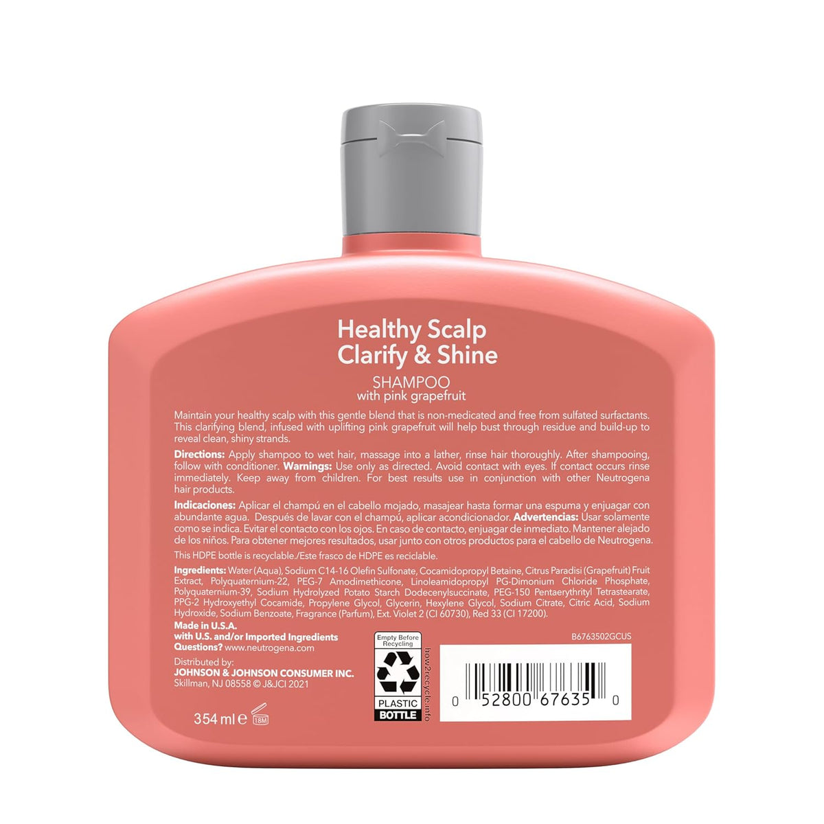 Neutrogena Healthy Scalp Shampoo – Mindful Shower Reset for Oily Hair and Buildup, Pink Grapefruit Scent 12 fl oz