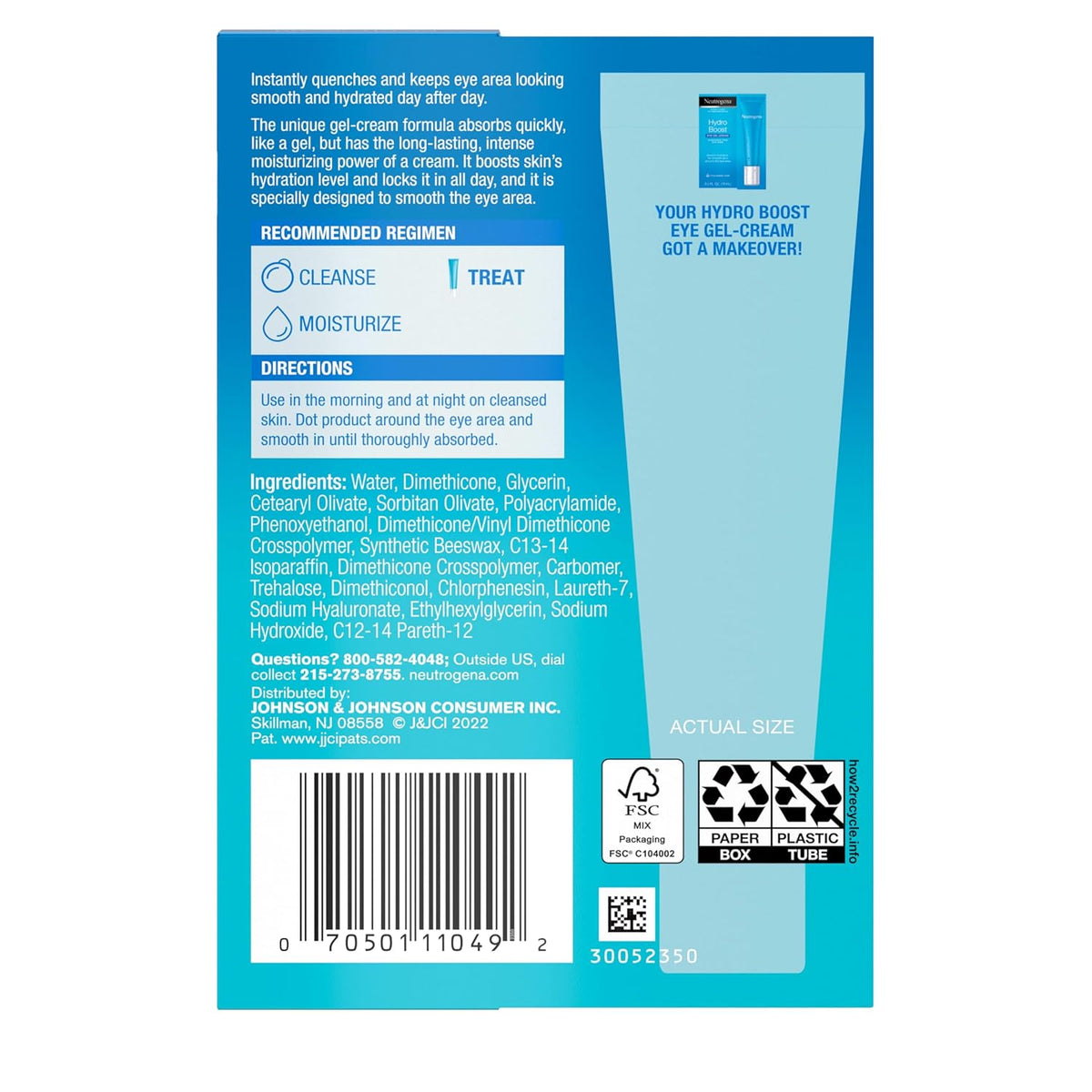 Neutrogena Hydro Boost Eye Cream – Dye-Free, Oil-Free Daily Hydration Safe for Sensitive Skin Routines