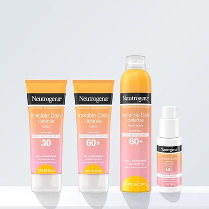 Neutrogena Invisible Daily Defense Body Sunscreen Spray – Travel-Size SPF 60+ Aerosol for Open-Air Sports and Outdoor Festivals