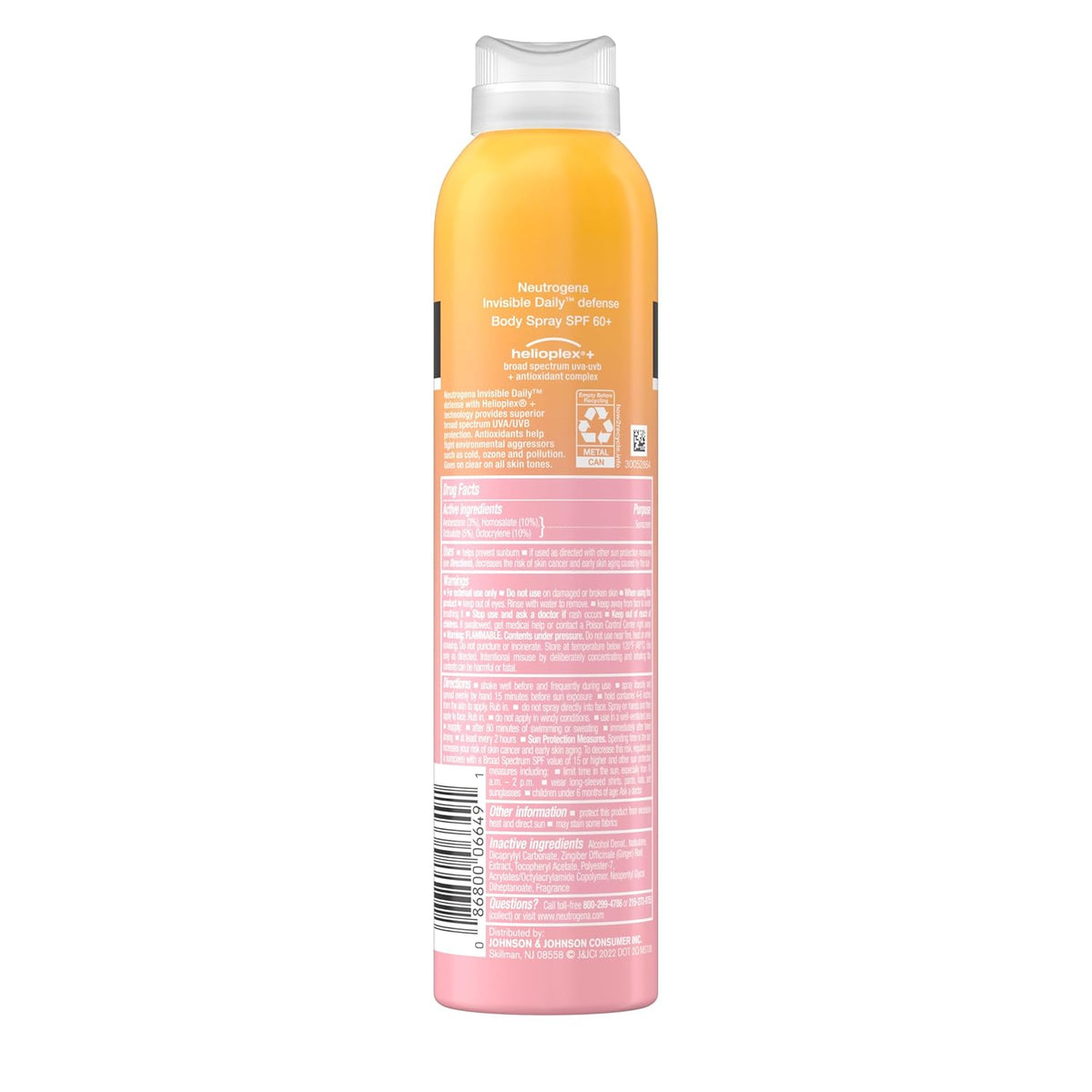 Neutrogena Invisible Daily Defense Body Sunscreen Spray – Travel-Size SPF 60+ Aerosol for Open-Air Sports and Outdoor Festivals