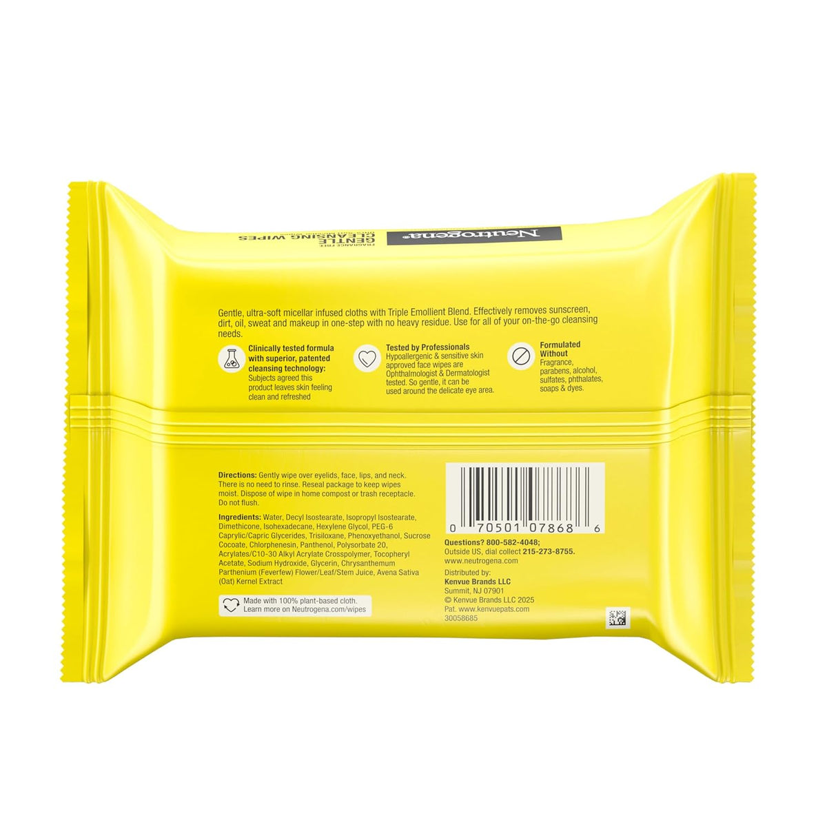 Neutrogena Micellar Face Wipes – Camping and Road Trip Skincare Essential, Plant-Based Cleansing Cloths for Limited-Sink Adventures
