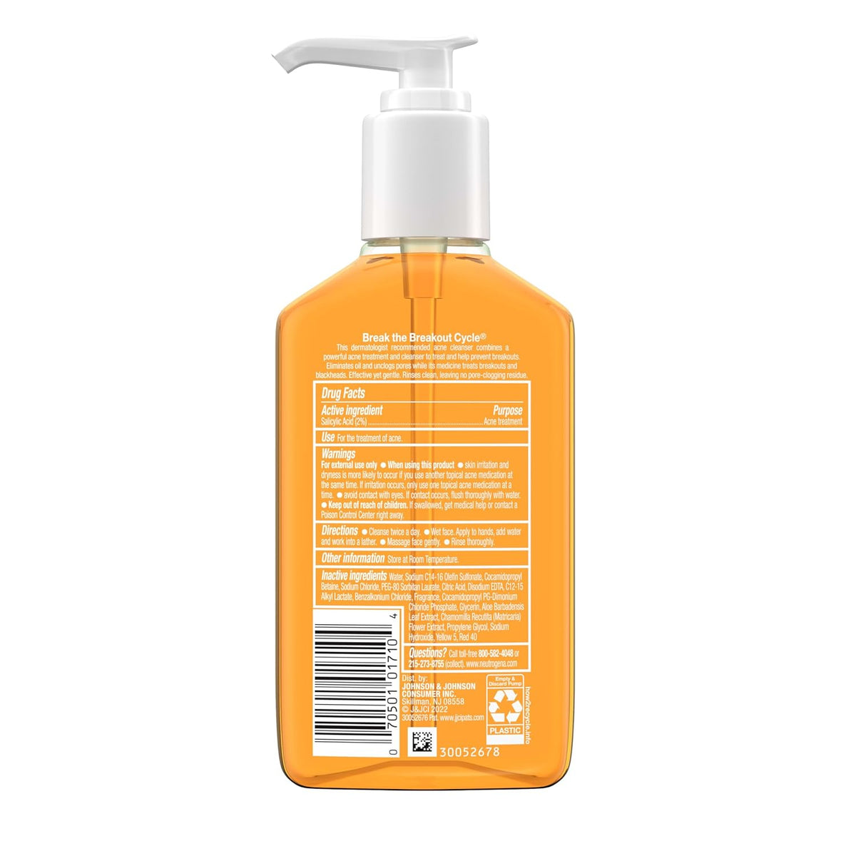Neutrogena Oil-Free Acne Face Wash – Dorm and Locker Room Friendly Acne Treatment, 2% Salicylic Acid Daily Wash, 6 fl. oz