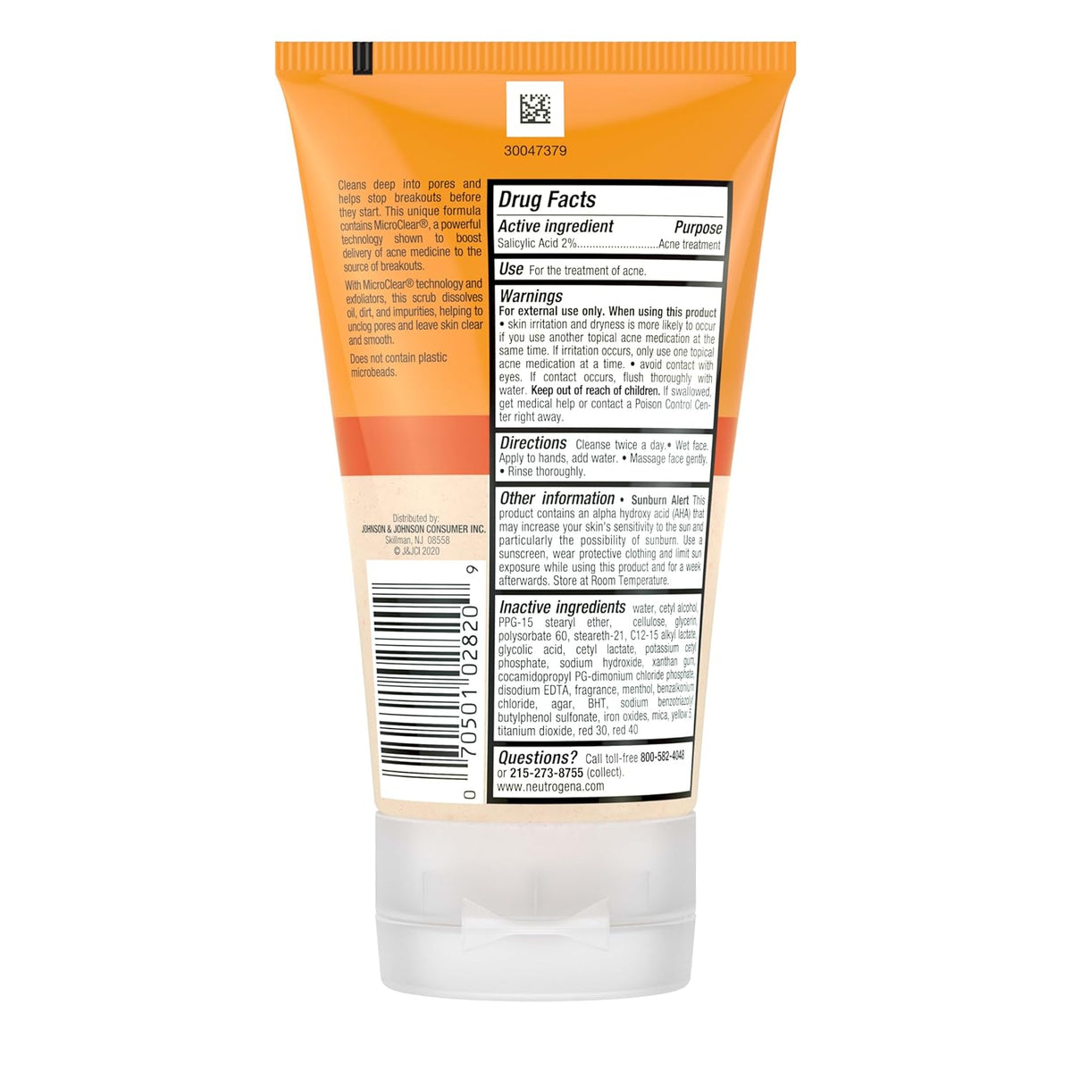 Neutrogena Oil-Free Acne Face Wash with 2% Salicylic Acid – Wellness Routine Pore Scrub for Oily, Breakout-Prone Skin