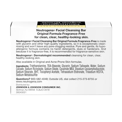 Neutrogena Original Fragrance-Free Cleansing Bar – Holiday Gift for Women Who Love Trusted Skincare, Hypoallergenic 3.5 oz