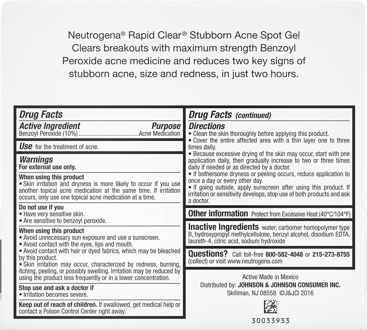 Neutrogena Rapid Clear Stubborn Acne Spot Treatment Gel – Bedroom Vanity Must-Have for Clear Skin Confidence, Fast-Acting Spot Gel