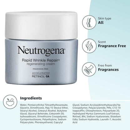Neutrogena Rapid Wrinkle Repair Retinol Moisturizer – Dermatologist-Backed Anti-Aging Luxury for Mature Skin, Fragrance-Free Cream