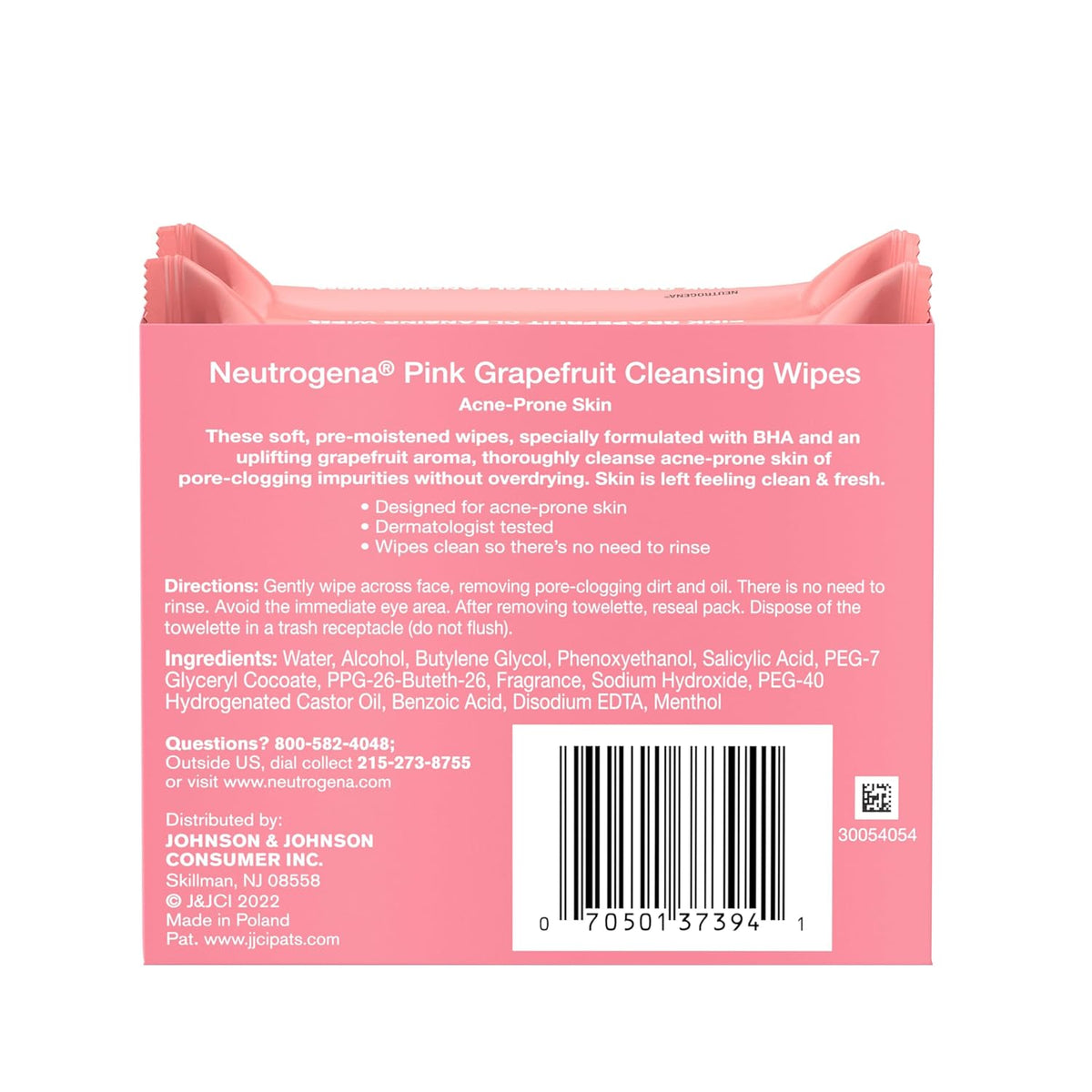 Neutrogena Salicylic Acid Facial Wipes – Mindful Evening Cleanse for Oily Skin, Twin Pack of 25 Resealable Pouches
