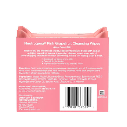 Neutrogena Salicylic Acid Facial Wipes – Mindful Evening Cleanse for Oily Skin, Twin Pack of 25 Resealable Pouches