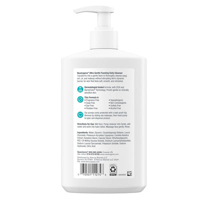 Neutrogena Ultra Gentle Hypoallergenic Foaming Facial Cleanser, Fragrance Free Daily Face Wash Safe for Acne Prone and Easily Irritated Skin