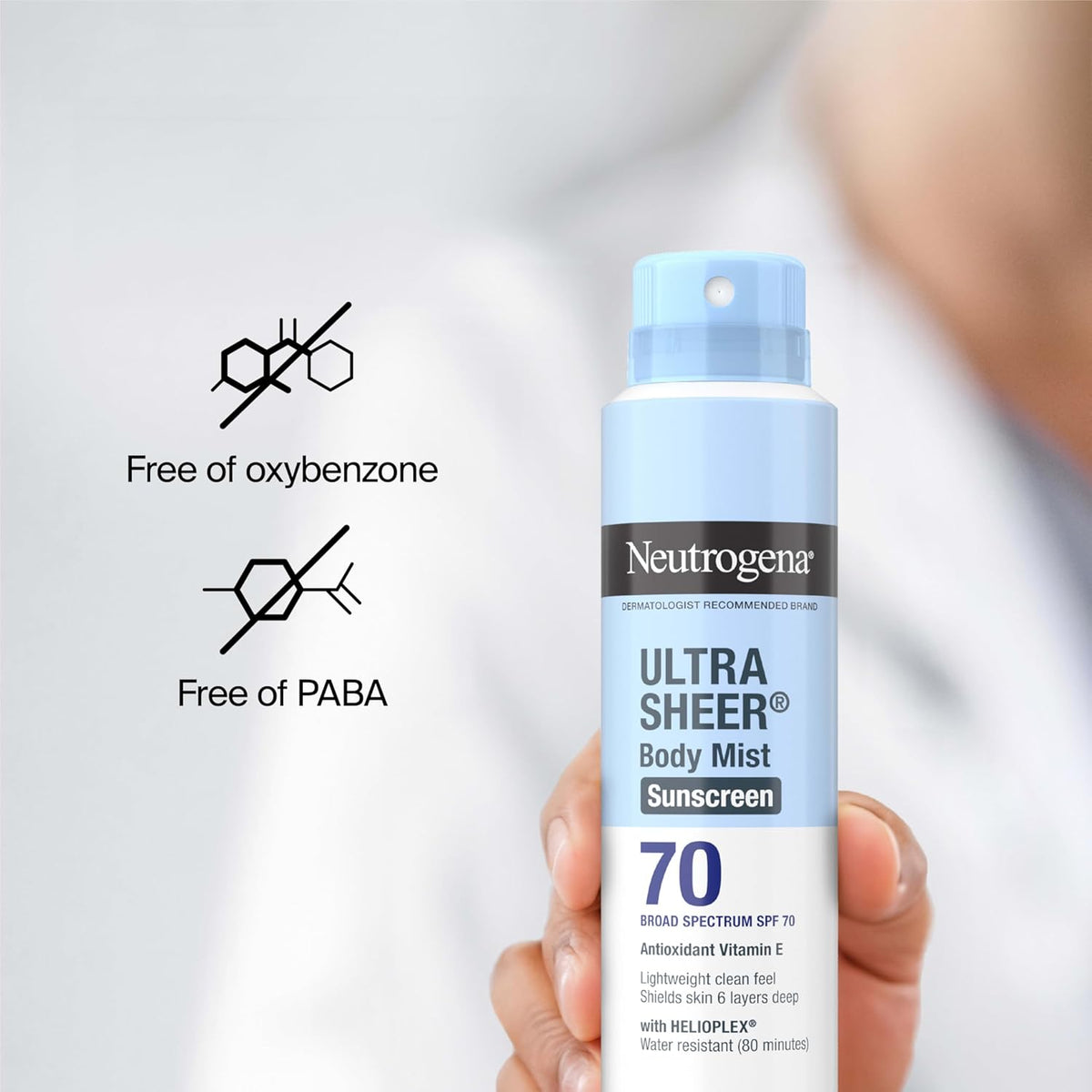 Neutrogena Ultra Sheer Body Mist Sunscreen Spray SPF 70 – On-the-Go UV Defense for Trail Running, Boating, and Pool Lounging, Non-Greasy Finish, 5 oz Pack of 3