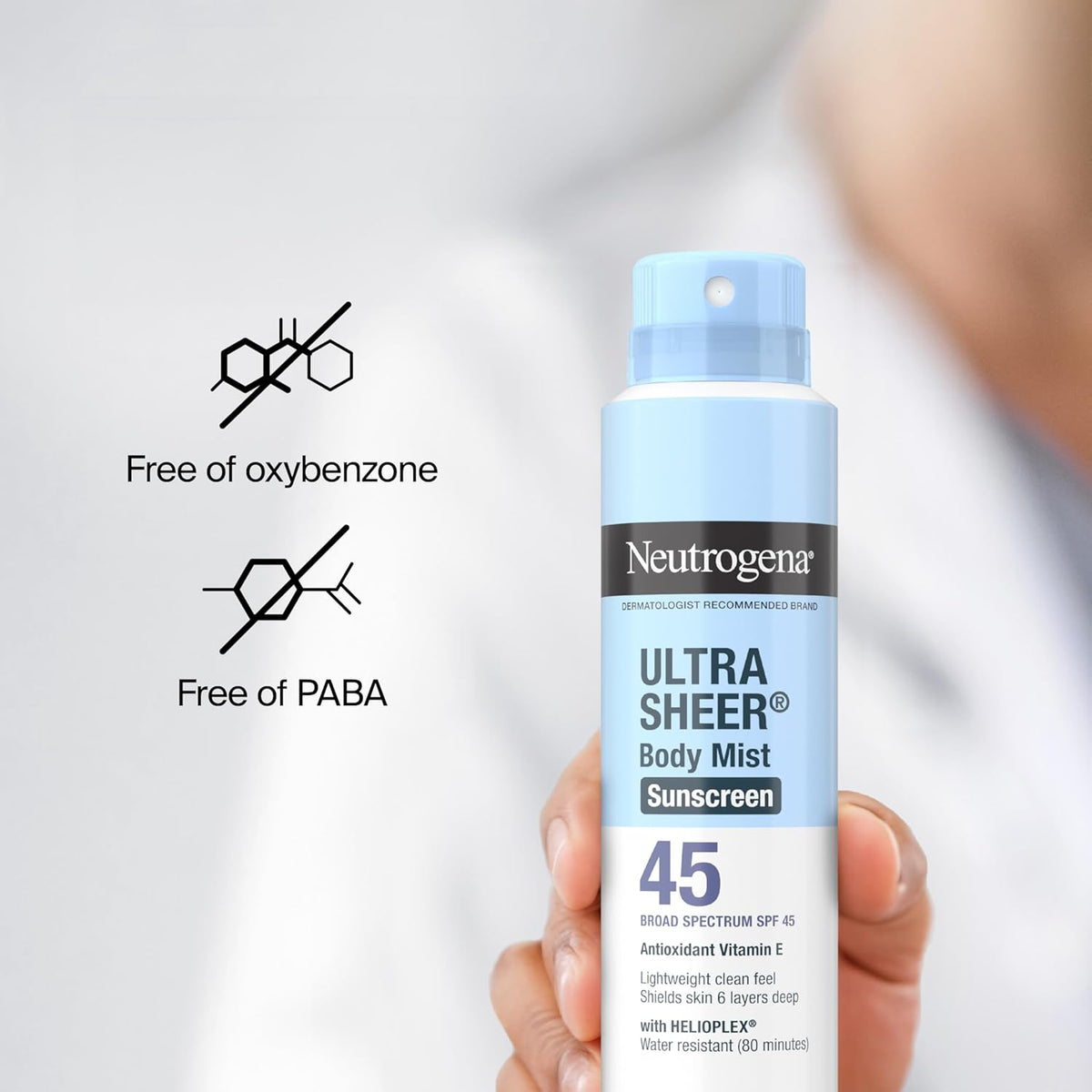 Neutrogena Ultra Sheer Sunscreen Mist SPF 45 – Reef-Friendly, Hawaii-Compliant Formula Safe for Ocean and Family Travel