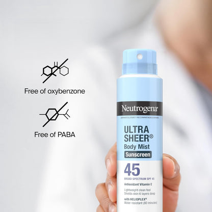 Neutrogena Ultra Sheer Sunscreen Mist SPF 45 – Reef-Friendly, Hawaii-Compliant Formula Safe for Ocean and Family Travel