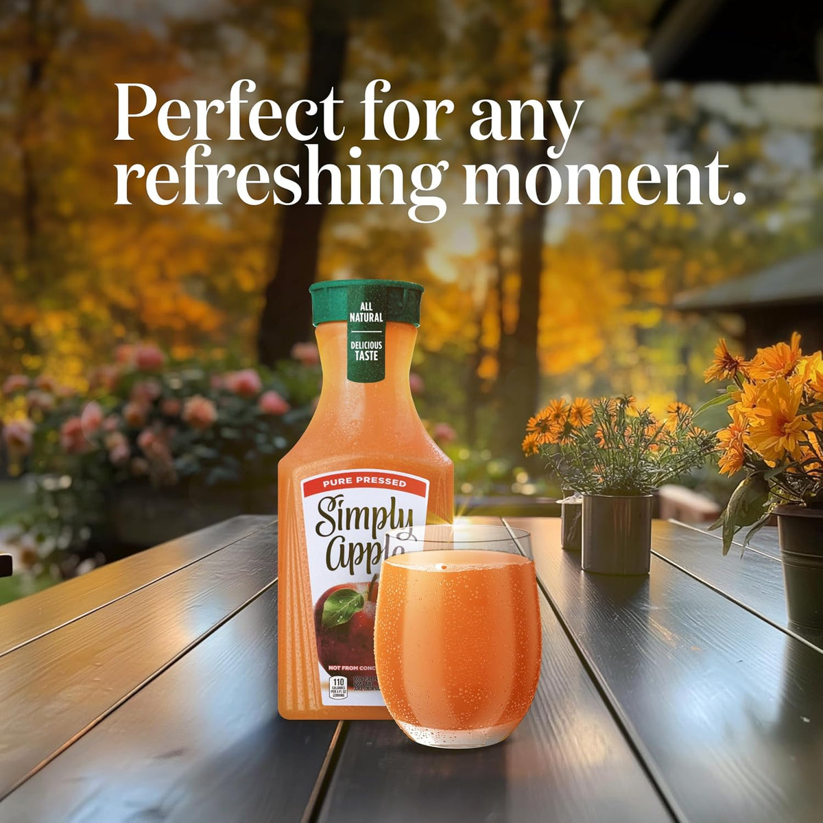 never-from-concentrate, never-frozen processing for fresh apple taste