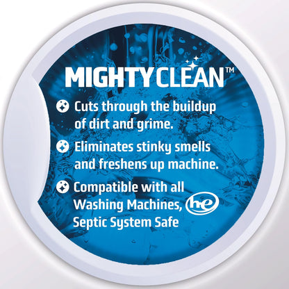 non-abrasive, residue-free tablets safe for interior washer drum surfaces