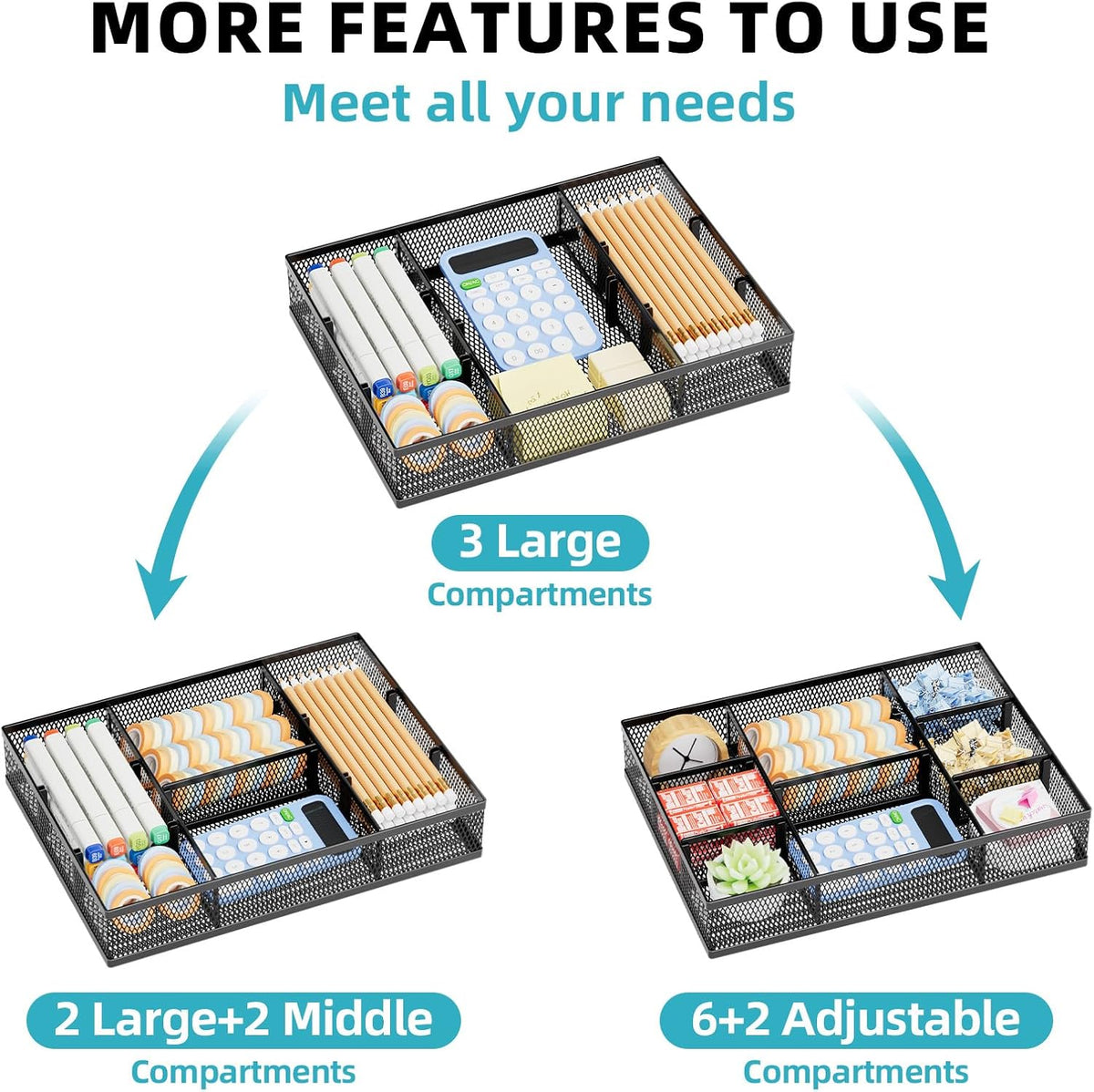non-skid rubber feet for stable placement inside drawers