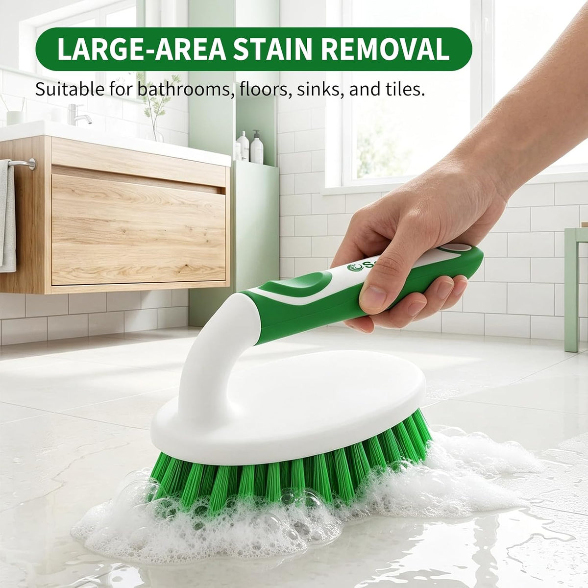 non-slip ergonomic plastic handle for secure wet-grip scrubbing