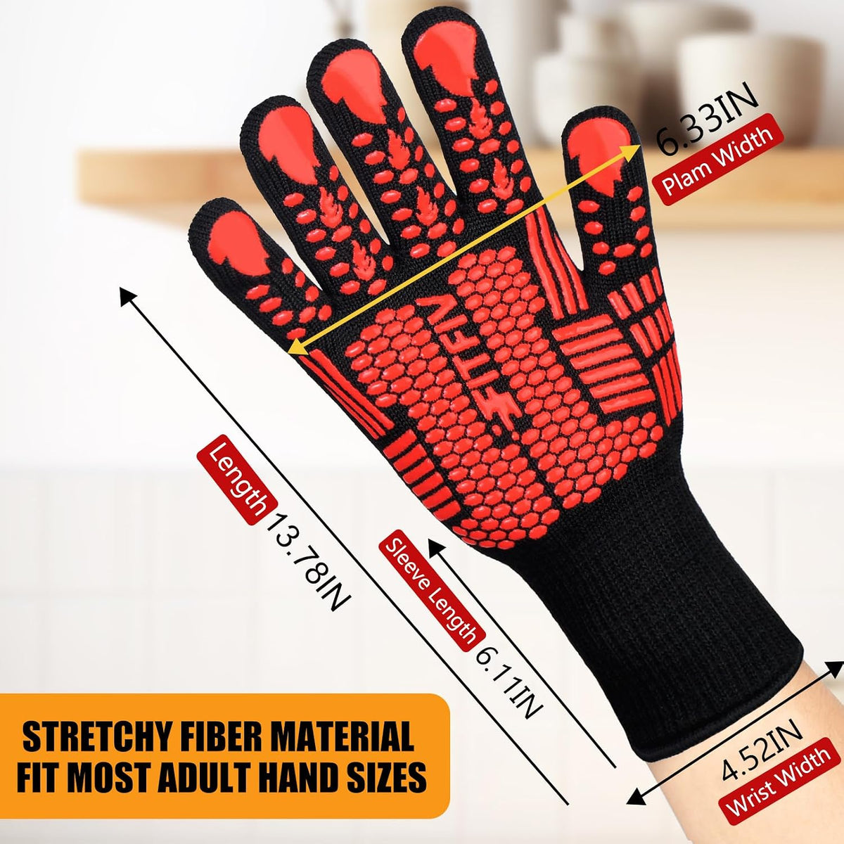 non-slip silicone palm and finger surface for secure grip