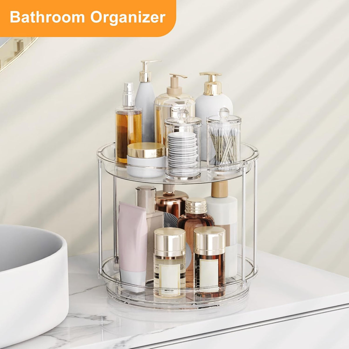 non-slip tray surface to keep bottles and jars from sliding during rotation