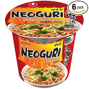 Nongshim Neoguri Spicy Seafood Ramyun – Quick Microwavable Cup Lunch for Busy Office Workers, 5-Minute Desk Meal (Pack of 6)